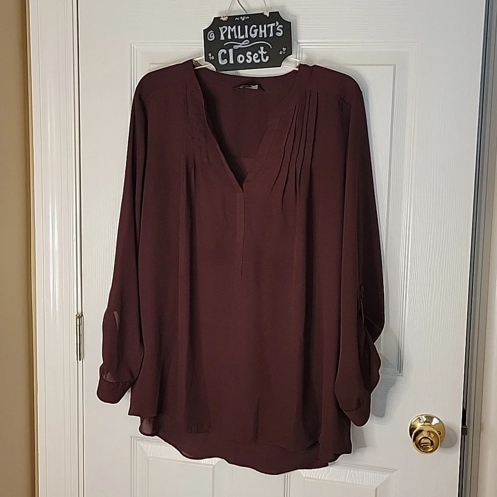 Simply Vera Vera Wang Blouse XL Magenta Dark Purple Red Long Sleeve